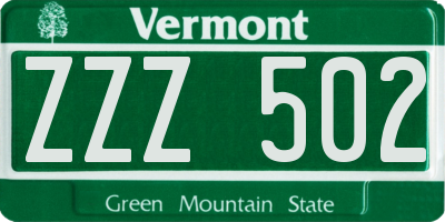VT license plate ZZZ502