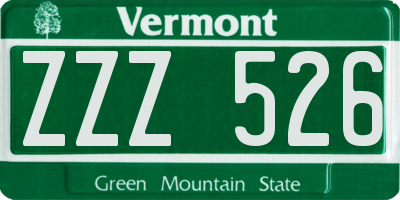 VT license plate ZZZ526