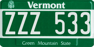 VT license plate ZZZ533