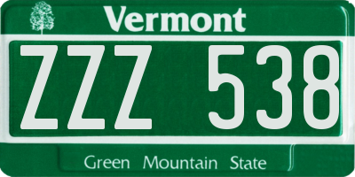 VT license plate ZZZ538