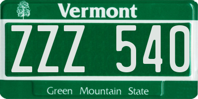 VT license plate ZZZ540