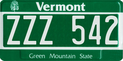 VT license plate ZZZ542