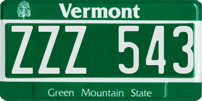 VT license plate ZZZ543