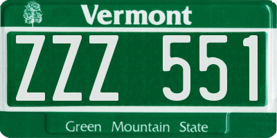 VT license plate ZZZ551
