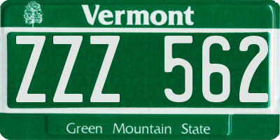 VT license plate ZZZ562