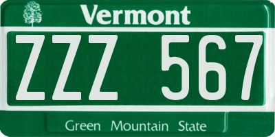 VT license plate ZZZ567