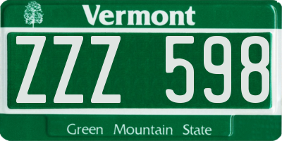 VT license plate ZZZ598