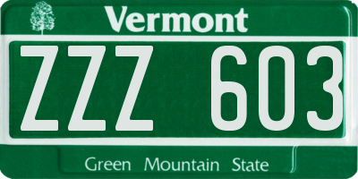 VT license plate ZZZ603