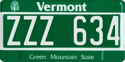 VT license plate ZZZ634
