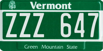 VT license plate ZZZ647