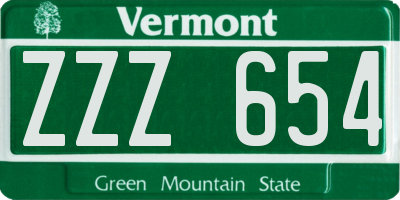 VT license plate ZZZ654