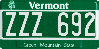 VT license plate ZZZ692