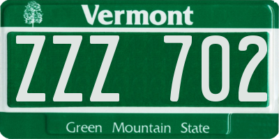 VT license plate ZZZ702