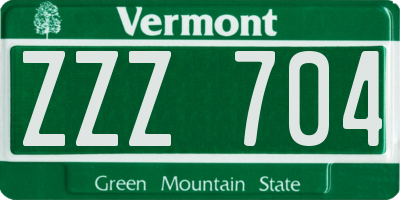 VT license plate ZZZ704