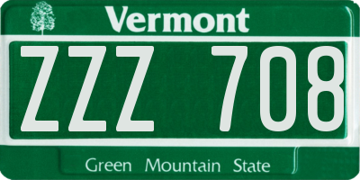 VT license plate ZZZ708