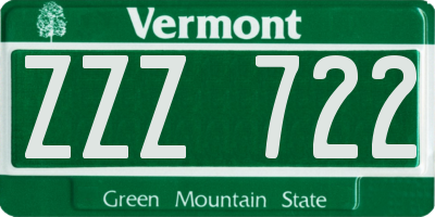 VT license plate ZZZ722