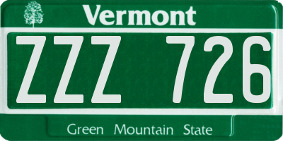 VT license plate ZZZ726