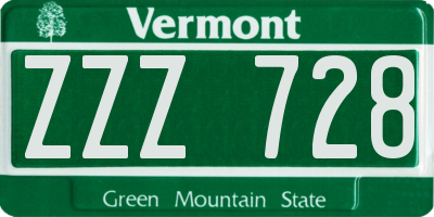 VT license plate ZZZ728