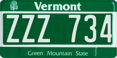 VT license plate ZZZ734