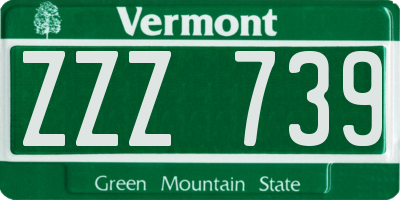 VT license plate ZZZ739
