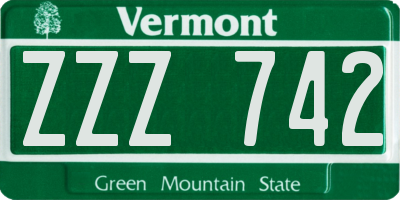 VT license plate ZZZ742