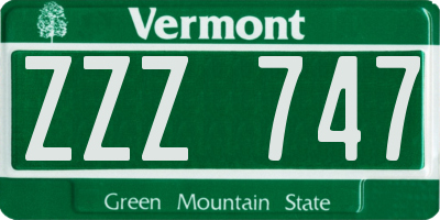 VT license plate ZZZ747