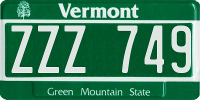 VT license plate ZZZ749