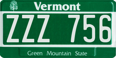 VT license plate ZZZ756