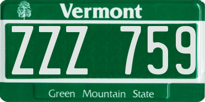 VT license plate ZZZ759