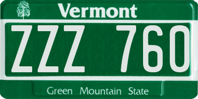 VT license plate ZZZ760