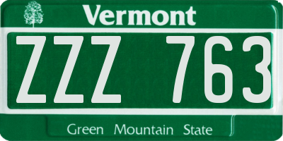 VT license plate ZZZ763
