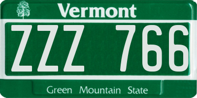 VT license plate ZZZ766
