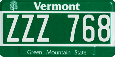 VT license plate ZZZ768