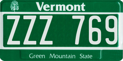 VT license plate ZZZ769
