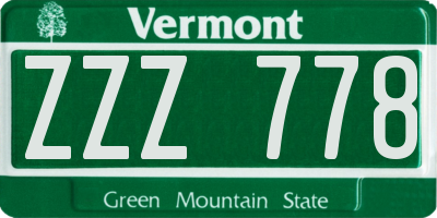 VT license plate ZZZ778
