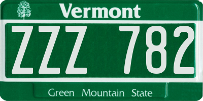 VT license plate ZZZ782