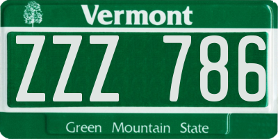 VT license plate ZZZ786