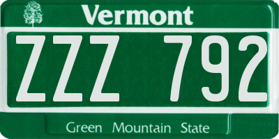 VT license plate ZZZ792