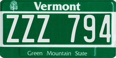 VT license plate ZZZ794