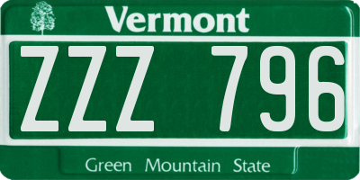 VT license plate ZZZ796