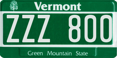 VT license plate ZZZ800