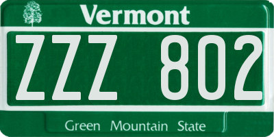 VT license plate ZZZ802