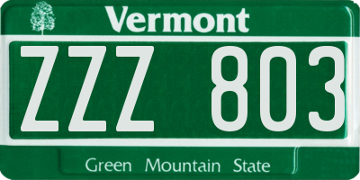 VT license plate ZZZ803