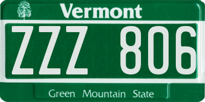 VT license plate ZZZ806