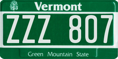 VT license plate ZZZ807