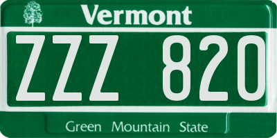 VT license plate ZZZ820