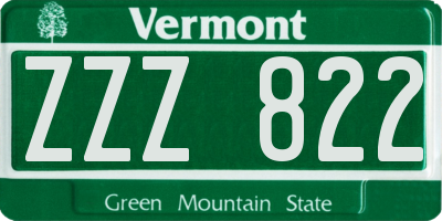 VT license plate ZZZ822