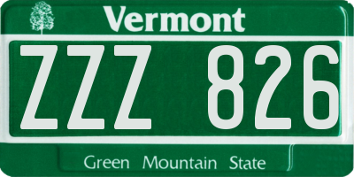 VT license plate ZZZ826