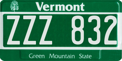 VT license plate ZZZ832