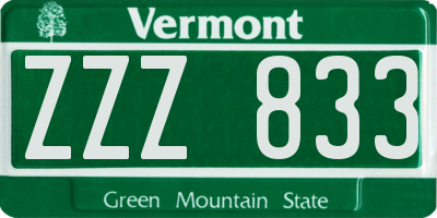 VT license plate ZZZ833